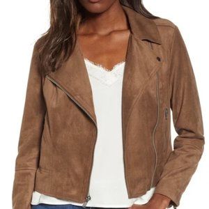 BB Dakota Not Your Baby Faux Suede Moto Jacket - Mocha - Size Small